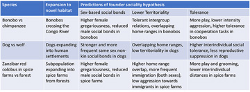 Summary of species reviewed as candidates for founder sociality hypothesis